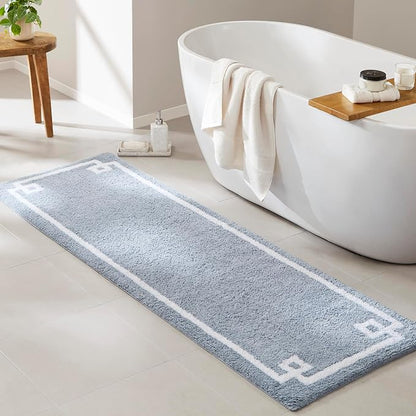 Madison Park Evan 100% Cotton Bath Runner Plush Absorbent, 24" x 72", Blue | Non-slip Backing, OEKO TEX, Luxurious Tufted Plush Bath Rug for Bathroom, Quick Dry, Spa Design Decorative for Shower Room