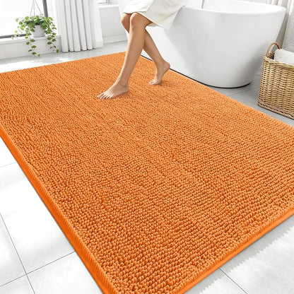 OLANLY Large Bathroom Rugs 70x46, Extra Soft Absorbent Chenille Bath Rugs | Orange, Quick-Drying Rubber Backing, Machine Washable Bath Mat for Bathroom Floor, Tub and Shower, Home Decor Accessories