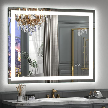 40x36 Inch LED Lighted Bathroom Vanity Mirror | Front Lights+Backlit, Dimmable, Anti-fog, 3 Colors, Shatter-Proof,ETL Listed, Hangs Horizontally or Vertically