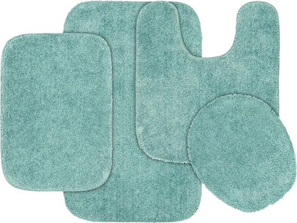 Garland Rug Traditional Nylon Washable Sea Foam 4 Piece Set - Lid, Contour, 2 Bath Rugs - Soft, Absorbent, and Stylish for Your Bathroom