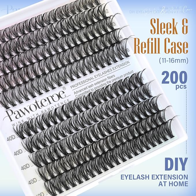 Lash Clusters 200pcs Individual Lashes 30D 40D Cluster Eyelash Extensions 11-16mm Eyelash Clusters Lash Extensions for Self Application (30D&40D, 0.07D, 11-16mm Refill)