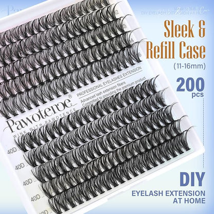 Lash Clusters 200pcs Individual Lashes 30D 40D Cluster Eyelash Extensions 11-16mm Eyelash Clusters Lash Extensions for Self Application (30D&40D, 0.07D, 11-16mm Refill)