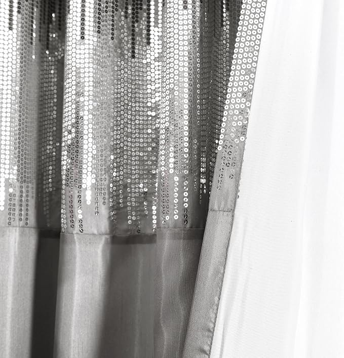 Lush Decor Night Sky Window Curtain Panel, Single, 100" W x 84" L, Black & Gray - Sequin Curtains - Sparkly Photo Backdrop - Modern Glam Decor - Extra Wide Long Curtains For Bedroom & Living Room