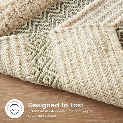 Ink+Ivy Asher Non-Slip Bath Rug Absorbent Quick Dry, 22 x 58, Sage Green | Soft Pile, Machine Washable, Striped Pattern, Boho, OEKO-TEX Certified, Hand-Woven Texture, for Bathroom, Shower Room