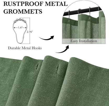 KGORGE Linen Fabric Shower Curtain Set-Semi Sheer Lightweight Waterproof Thick Cloth Neutral Washable Shower Curtains for Bathroom Bathtub Decor, Forest Green, W72 x L84, 12 Hooks Included, 1 Panel