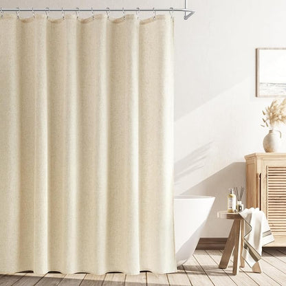 Long Shower Curtain, 78 Inch Beige Linen Hotel Luxury Country Boho Farmhouse Shower Curtains for Bathroom Weighted Fabric Hotel Luxury Bath Curtain Set with Hooks, 72x78，Cream Beige