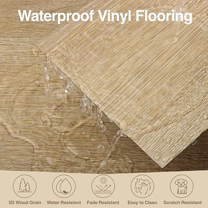 MULGREAT Peel and Stick Floor Tile, 54 Sq.Ft Waterproof Vinyl Flooring, 36 Pieces Wood-Look Self Adhesive Luxury Vinyl Plank Flooring for DIY Bathroom Laundry Bedroom RV Kitchen (Honey Oak)