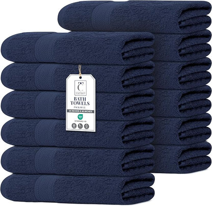 Commercial Bulk Pack of 12 Bath Towels – 100% Cotton Terry 24" x 48" – Ideal for Hotels, Salons, Gyms, Spas & Institutional Use – Navy Blue