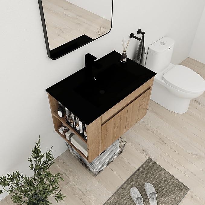 Bathroom Vanity with Sink 30 Inch, Modern Bathroom Vanities Set, Single Bathroom Vanity Set with Top Basin and Storage Cabinet, Soft Close Doo(IMO, 30 * 18)