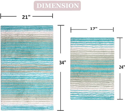 Home Weavers 100% Cotton Gradiation Collection Bathroom Décor | Washable Rug | Bathroom Mat | Kitchen Mat | Bathroom Rug Set | Bath Mat Set | Bath Floor Mat Non Slip, 2 Piece Set(S+M), Turquoise
