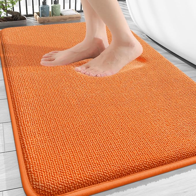 OLANLY Thick Memory Foam Bathroom Rugs 30x20, Absorbent Bath Mat, Orange | Soft Quick Dry Bath Rugs, Non-Slip, Machine Washable Carpet for Bathroom Floor, Tub and Shower, Home Decor Accessories