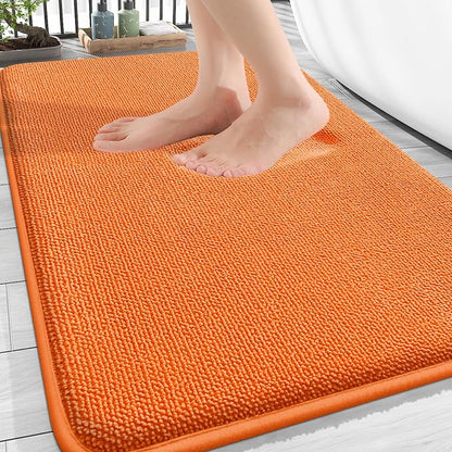 OLANLY Thick Memory Foam Bathroom Rugs 30x20, Absorbent Bath Mat, Orange | Soft Quick Dry Bath Rugs, Non-Slip, Machine Washable Carpet for Bathroom Floor, Tub and Shower, Home Decor Accessories