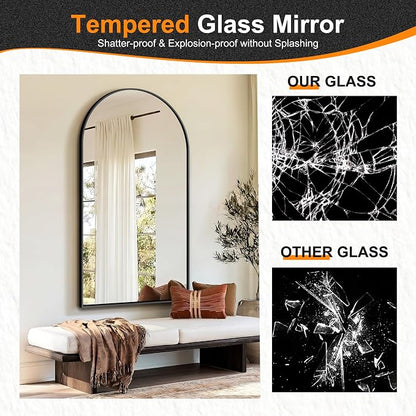 Arched Bathroom Mirror, Black, 55"x30"