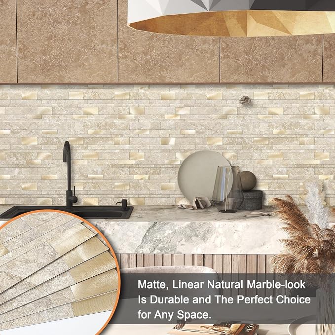VAOVI Peel and Stick Tile Stone Backsplash for Kitchen Wall(10pcs,Beige)