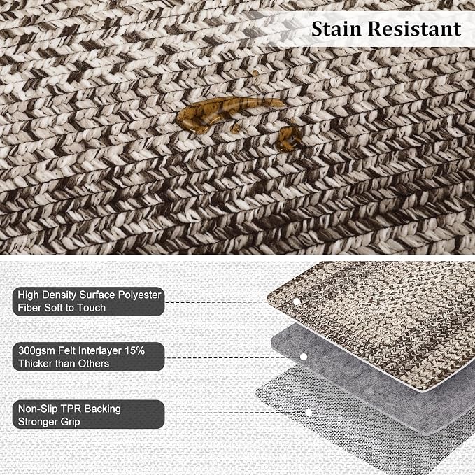 Imitation Braided Collection-Print 8x10 Living Room Area Rug Non-Slip Washable Rugs, Farmhouse Modern Large Bedroom Rugs Stain Resistant Ultra-Thin Foldable Floor Cover for Nursery Dining Room