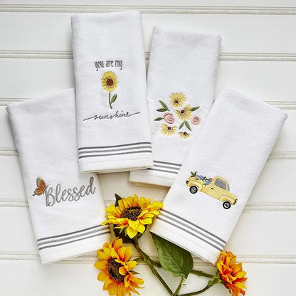 SKL Home by Saturday Knight Ltd. Sunshine Hand Towel (2-Pack), White | Soft, decorative velour. For use in the bathroom, kitchen or bar & makes a great gift.