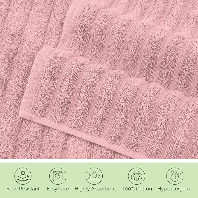 Elegant Comfort 100% Turkish Cotton Corduroy Ribbed Luxury Washcloths 6 Pack Soft 13 x 13 Inch - Higly Absorbent, Durable, Quick Dry, Spa Premium Hotel Quality for Bathroom or Travel, Dusty Rose