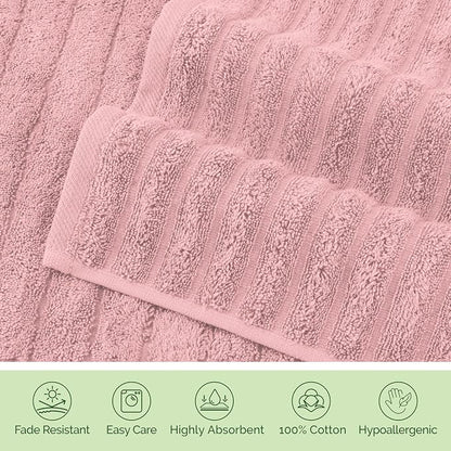 Elegant Comfort 100% Turkish Cotton Corduroy Ribbed Luxury Washcloths 6 Pack Soft 13 x 13 Inch - Higly Absorbent, Durable, Quick Dry, Spa Premium Hotel Quality for Bathroom or Travel, Dusty Rose