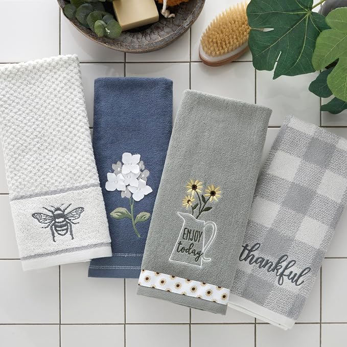 SKL HOME by Saturday Knight Ltd. Enjoy Today 2 Pc Hand Towel Set | 100% Cotton. Soft, decorative velour. For use in the bathroom, kitchen or bar & makes a great gift.