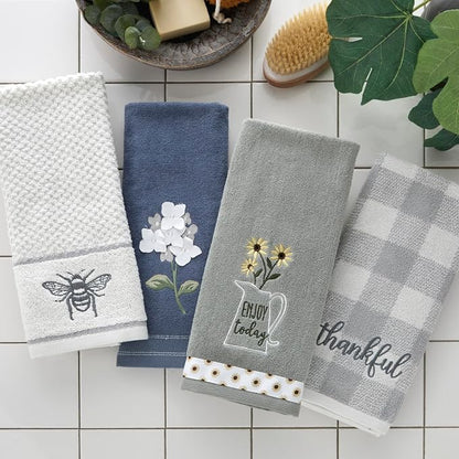 SKL HOME by Saturday Knight Ltd. Enjoy Today 2 Pc Hand Towel Set | 100% Cotton. Soft, decorative velour. For use in the bathroom, kitchen or bar & makes a great gift.