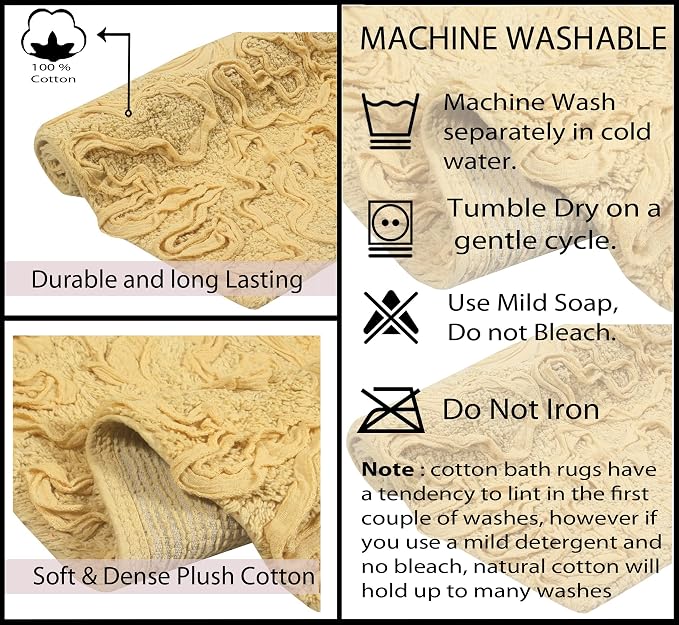 Home Weavers Bell Flower Collection 100% Cotton Tufted Bath Rugs, Extra Soft and Absorbent Bath Rugs, Non-Slip Bath Mats, Machine Washable, Bath Mats for Bathroom Floor, 21"x34" Rectangle, Yellow