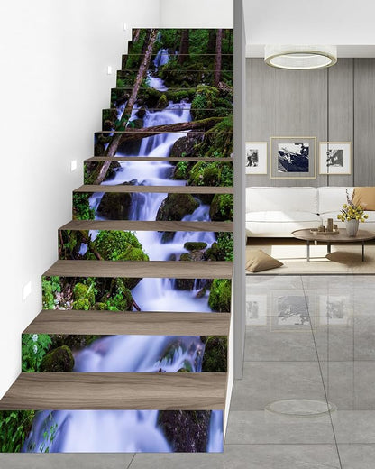 FLFK Stair Riser Decals - Stair Stickers Decals Peel and Stick,Waterfall Stair Decals Self-Adhesive for Home Decor, 39.3" W x 7.08" H x 13Pcs