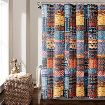 Lush Decor Misha Shower Curtain Single 72" W x 72" L Multi - Fabric Shower Curtains for Bathroom - Patchwork Bathroom Curtain - Colorful Boho Decor