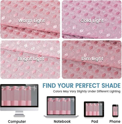 EUTXL 256GSM Heavyweight Shower Curtain with Liner - Waffle Textured Heavy Duty Shower Curtains for Bathroom,71W x 74H,Pink