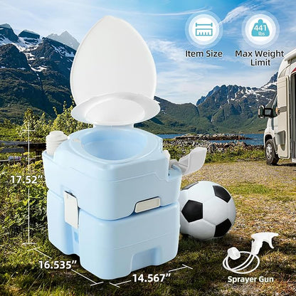 YITAMOTOR 5.28 Gallon Portable Toilet for Camping, RV Toilet with Diagonal Elongated Bowl Seat, Porta Potty with Hand Sprayer, Leak-Proof for Adults, RV Travel, Hospital, Boat, Trip, Home, Light Blue