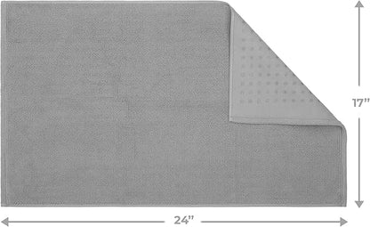 Cotton Paradise 100% Cotton Non Slip Bath Mats for Bathroom, 17x24 inch Soft Absorbent Quick Dry Machine Washable Floor Bath Mat, Light Grey