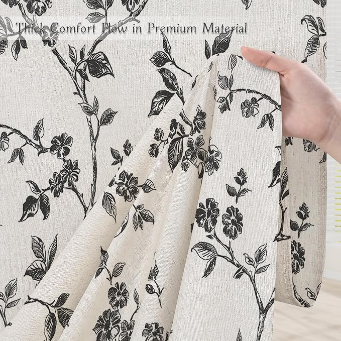 MitoVilla Extra Long Linen Floral Shower Curtain for Bathroom,72 x 84 | Extra Long BoHo Cottagecore Spring Shower Curtains, Modern Farmhouse Country Plant Leaves Bathroom Décor, 72 x 84
