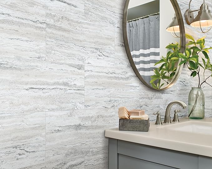 Universal Bianco Classico 3 MIL x 12 in. W x 24in. L Peel and Stick Water Resistant Vinyl Tile Flooring (30 sqft/case)
