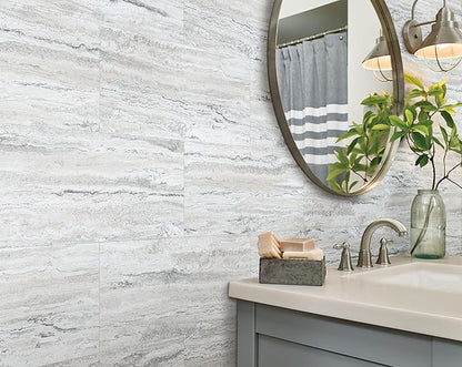 Universal Bianco Classico 3 MIL x 12 in. W x 24in. L Peel and Stick Water Resistant Vinyl Tile Flooring (30 sqft/case)