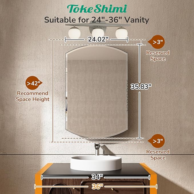 TokeShimi 24x36 Recessed Medicine Cabinet with Mirror Arched, Oval Black Medicine Cabinet with Mirror Beveled with Storage Bathroom Metal Surface Mount Modern