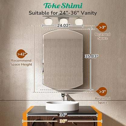TokeShimi 24x36 Recessed Medicine Cabinet with Mirror Arched, Oval Black Medicine Cabinet with Mirror Beveled with Storage Bathroom Metal Surface Mount Modern