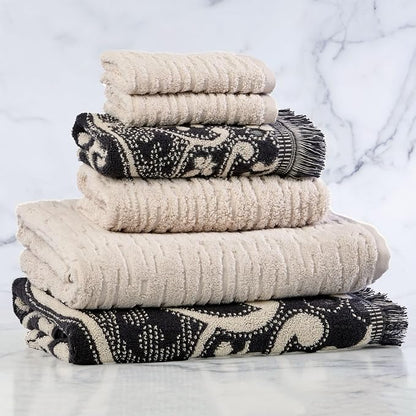 SKL Home CloudSoft/Amherst Medallion Bath Towel Set-6pc, Oatmeal/Black