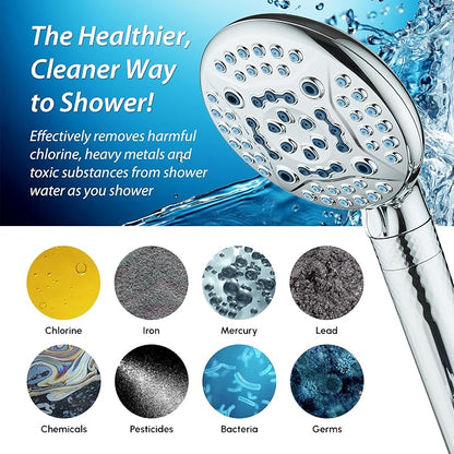 AquaCare 4X 10-Mode High Pressure Hand Shower w/Filter & 2-mode Power Wash | Filters Chlorine & Toxins, Softens Hard Water for Healthy Skin & Hair. Handheld Power Head Cleans Tub, Tile & Pets / Chrome