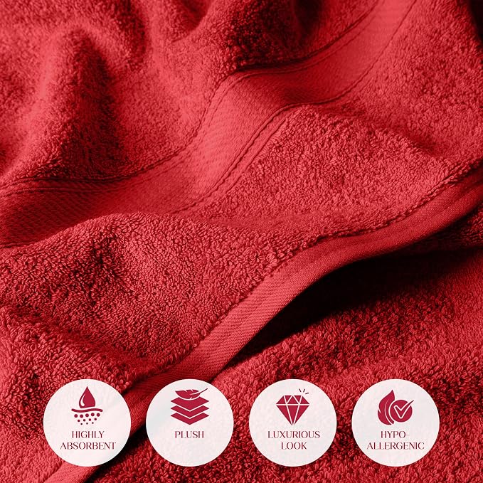 SUPERIOR Egyptian Cotton Plush & Absorbent, Bath Towel Set of 2, Red | Quick Dry, Soft Luxury Towel Set, Bath Essentials for Bathroom, Guest Bath, Spa, 2 Piece Bath, Madeline Towels