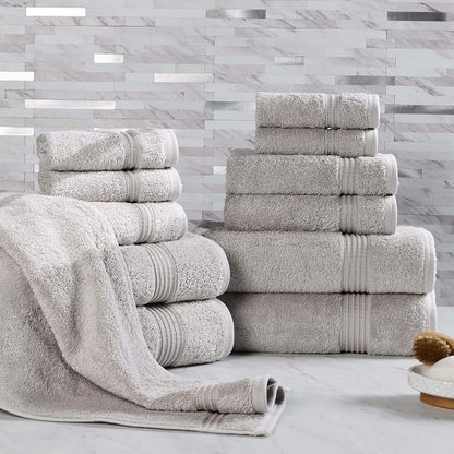 Superior Egyptian Cotton 12-Piece Towel Set, Assorted Towels for Home Bathroom, Guest Bath Decor Essentials, Includes 4 Bath, 4 Hand, 4 Face Towels/Washcloths, Quick Dry, Absorbent - Silver