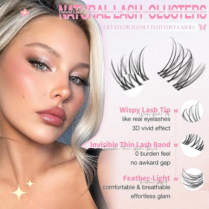 Natural Lash Clusters Wispy Eyelash Clusters DIY Lash Extension with 5-6mm Bottom Lashes 8-16mm Venus Individual Lashes Invisible Band Lash Cluster Eyelash Extensions for Natural Look by Wtvane