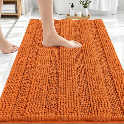 OLANLY Thick Bathroom Rugs 30x20, Soft Chenille Striped Bath Rugs, Clay | Rubber Backing, Machine Wash, Extra Absorbent Bath Mats for Bathroom Floor, Tub and Shower, Home Decor Accessories