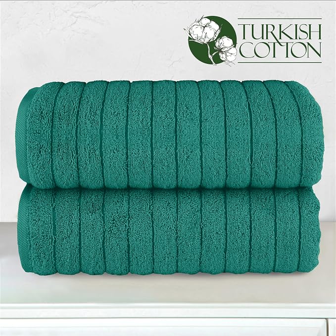 Elegant Comfort 100% Turkish Cotton Corduroy Ribbed Luxury Soft 2 Pack Bath Towels 27 x 54 Inch - Ultra Plush, Absorbent, Quick Dry, Hotel Spa Quality Towels for Bathroom Essentials, Turquoise
