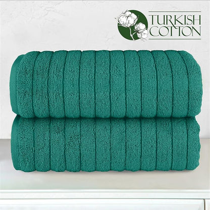 Elegant Comfort 100% Turkish Cotton Corduroy Ribbed Luxury Soft 2 Pack Bath Towels 27 x 54 Inch - Ultra Plush, Absorbent, Quick Dry, Hotel Spa Quality Towels for Bathroom Essentials, Turquoise