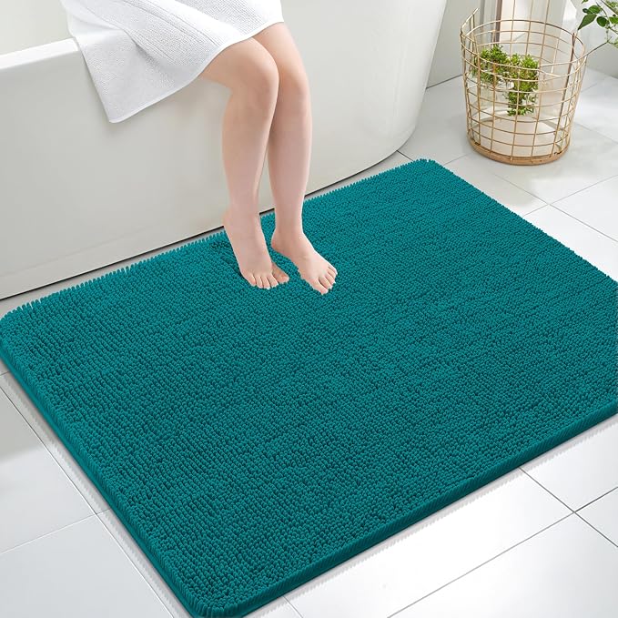 OLANLY Large Bathroom Rugs 47x32, Extra Soft Absorbent Chenille Bath Rugs | Deep Lake, Quick-Drying Rubber Backing, Machine Washable Bath Mat for Bathroom Floor, Tub and Shower, Home Decor Accessories