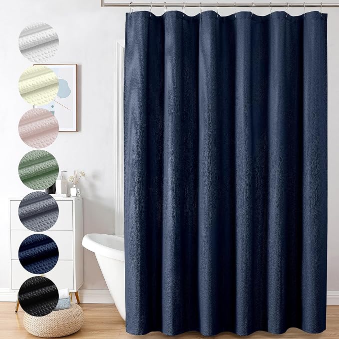 Berry Extra Long Blue Shower Curtain 96 Inch Long, 3D Embossed Texture Fabric Bathroom Shower Curtain, Large Hotel Bath Curtain with 12 Holes, Washable Cloth Shower Curtains, 72x96, Navy Blue