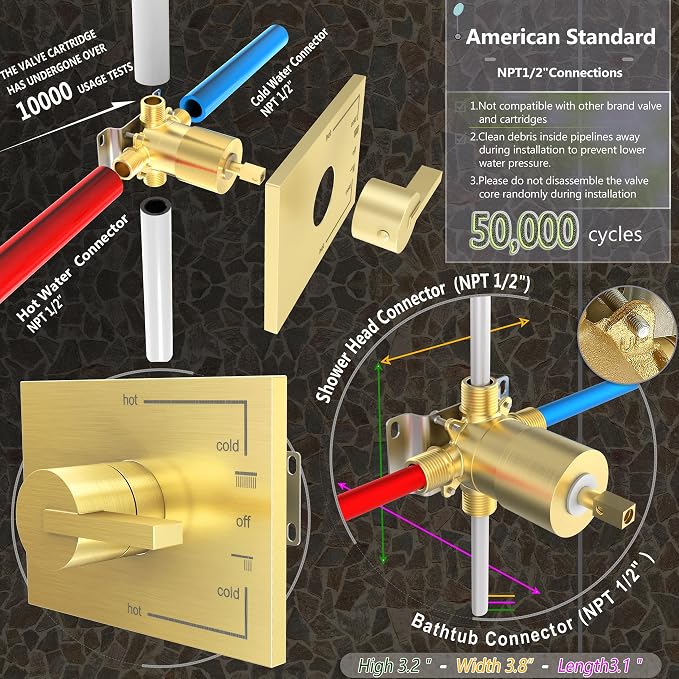 Shower Faucet Set, Brushed Gold, 6 Inch Shower Head& Tub Faucet | Gold Shower Faucet Set,Tub Faucet Set,Shower Faucet,Brushed Gold Shower Faucet Set,Bathtub Shower System