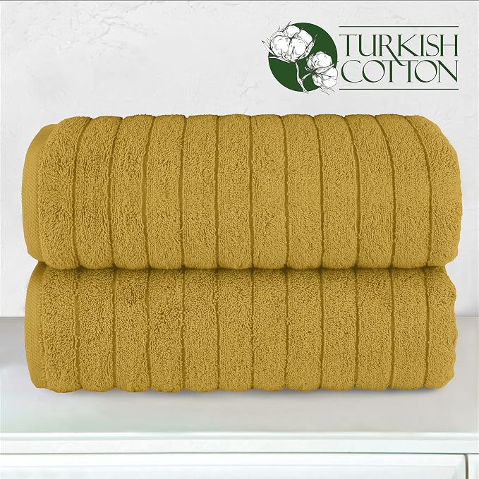 Elegant Comfort 100% Turkish Cotton Corduroy Ribbed Luxury Soft 2 Pack Bath Towels 27 x 54 Inch - Ultra Plush, Absorbent, Quick Dry, Hotel Spa Quality Towels for Bathroom Essentials, Gold
