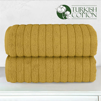 Elegant Comfort 100% Turkish Cotton Corduroy Ribbed Luxury Soft 2 Pack Bath Towels 27 x 54 Inch - Ultra Plush, Absorbent, Quick Dry, Hotel Spa Quality Towels for Bathroom Essentials, Gold
