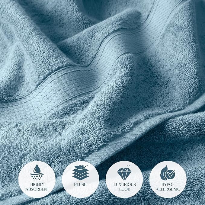 SUPERIOR Egyptian Cotton Ultra Plush & Absorbent, 6 Piece Set, Denim Blue | Quick Dry, Soft Luxury Towel Set, Bath Essentials, Guest Bath, Spa, 2 Bath, 2 Hand, 2 Face Towels, Madeline Towels