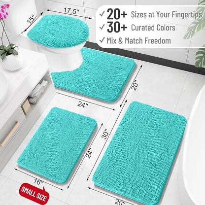 OLANLY Small Bathroom Rugs 30x18, Extra Soft Absorbent Chenille Bath Rugs | Teal, Quick-Drying Rubber Backing, Machine Washable Bath Mat for Bathroom Floor, Tub and Shower, Home Decor Accessories